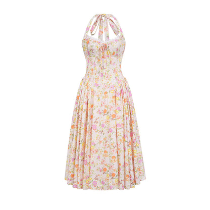 NEXT DAY DELIVERY BUSRA FLORAL-PRINT HALTER-NECK MIDI DRESS