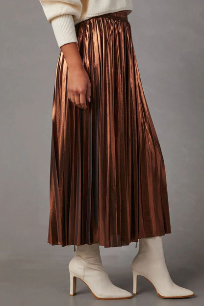 Metallic Pleated Midi Skirt