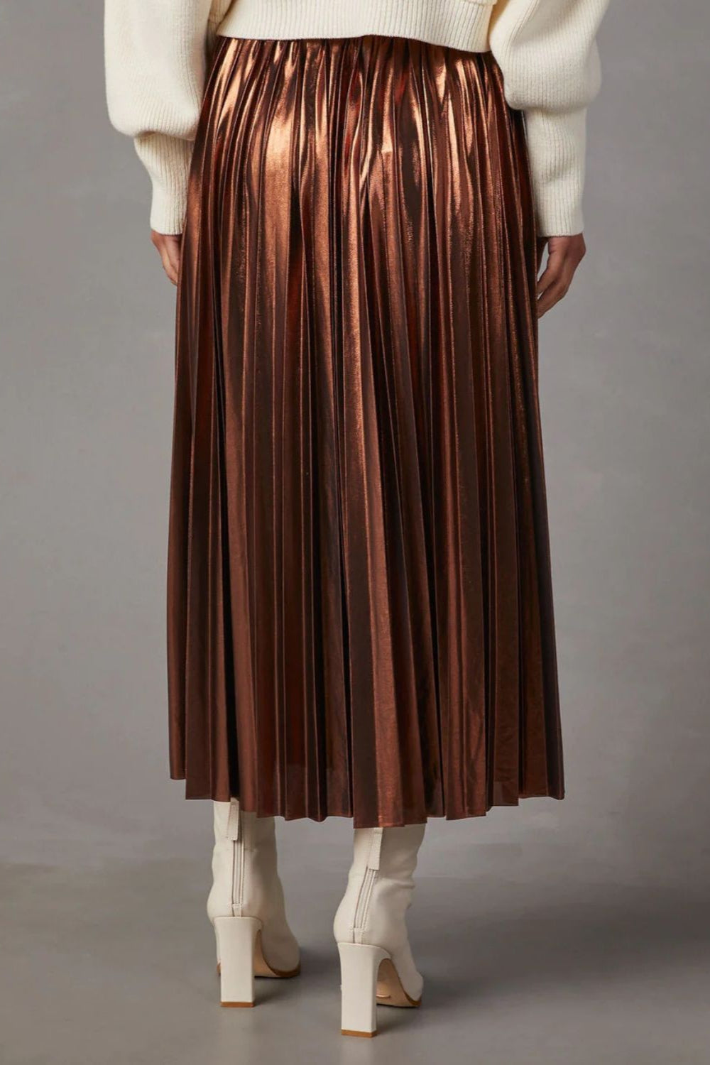 Metallic Pleated Midi Skirt