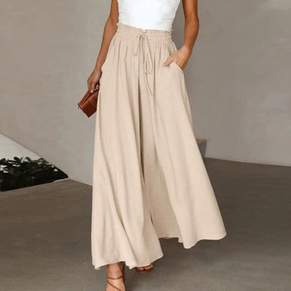 Terra | Women's High Waist Wide Leg Pants Smocked Drawstring
