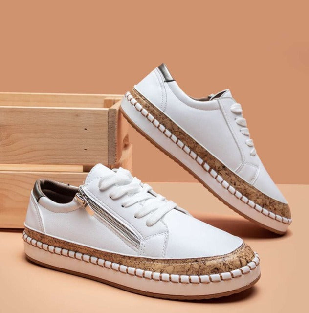 Flora | Women's Floral Embroidered Lace-Up Sneakers with Zip