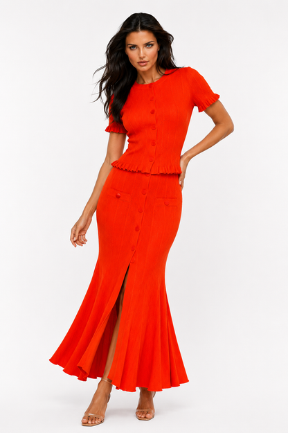 CELIA Knit Ruffle Top & Maxi Skirt