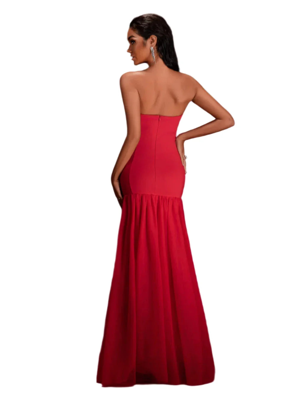 CAROL Crystal-Embellished Tulle Red Strapless Gown