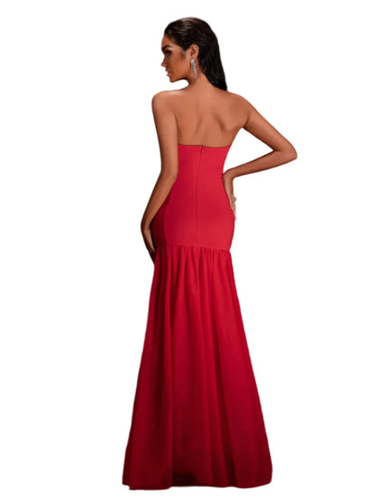 CAROL Crystal-Embellished Tulle Red Strapless Gown