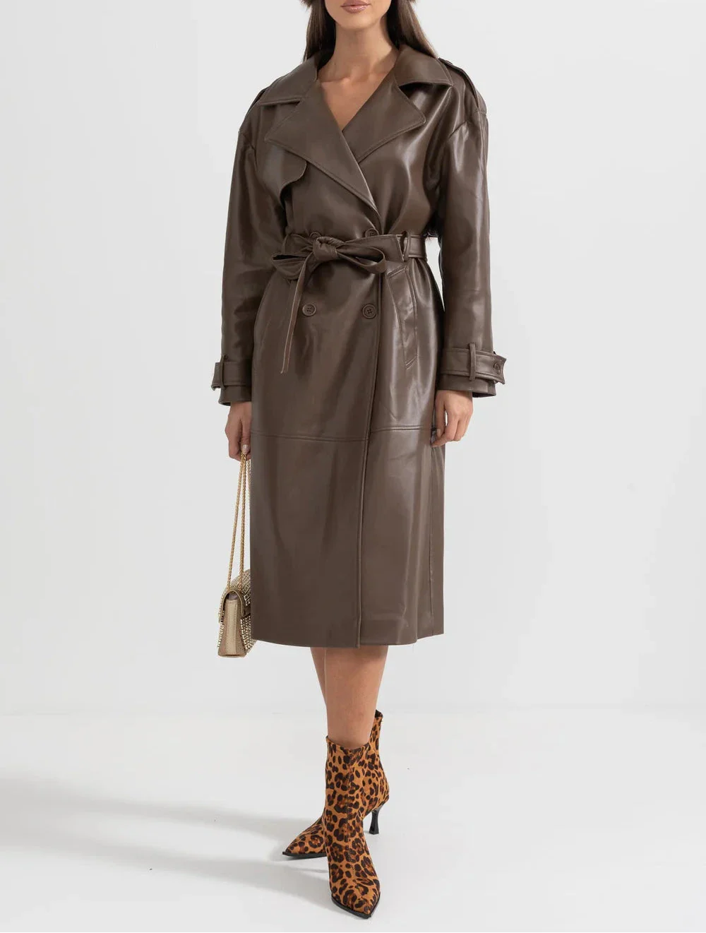 CAROLINE Vegan Leather Midi Coat - Dress