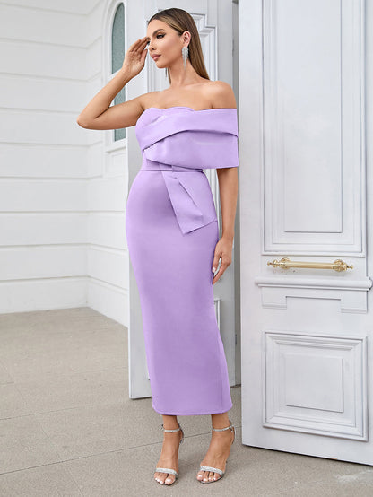CATA Strapless Midi Bodycon Dress PURPLE