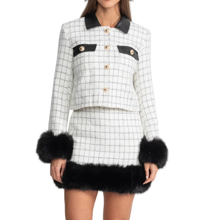 CATALINA Tweed Fur Bodycon Set WHITE