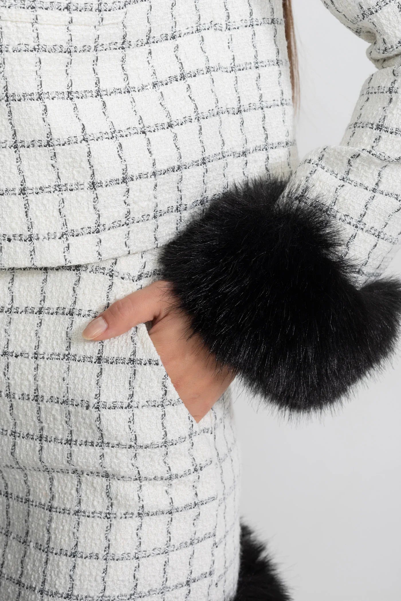 CATALINA Tweed Fur Bodycon Set