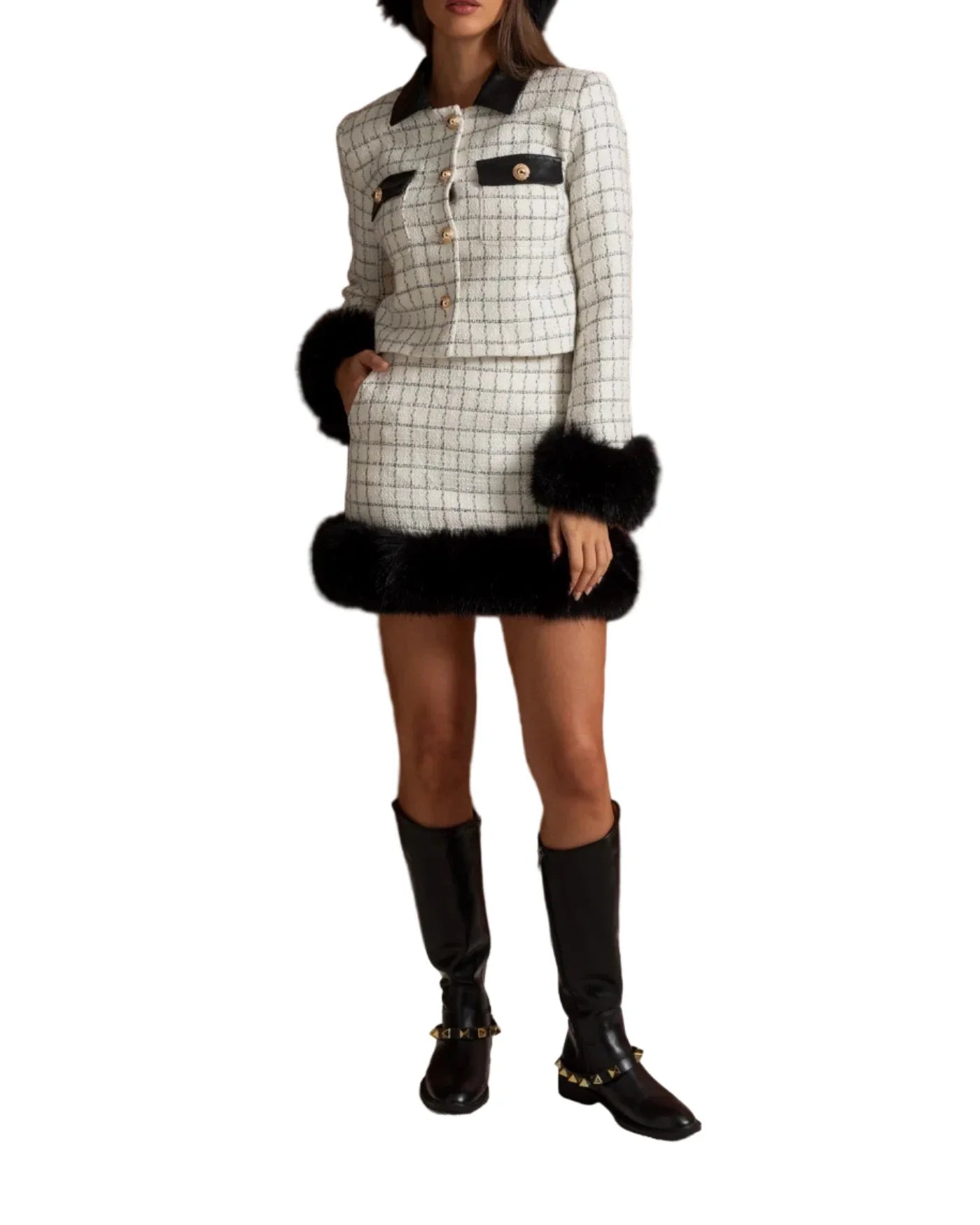 CATALINA Tweed Fur Bodycon Set