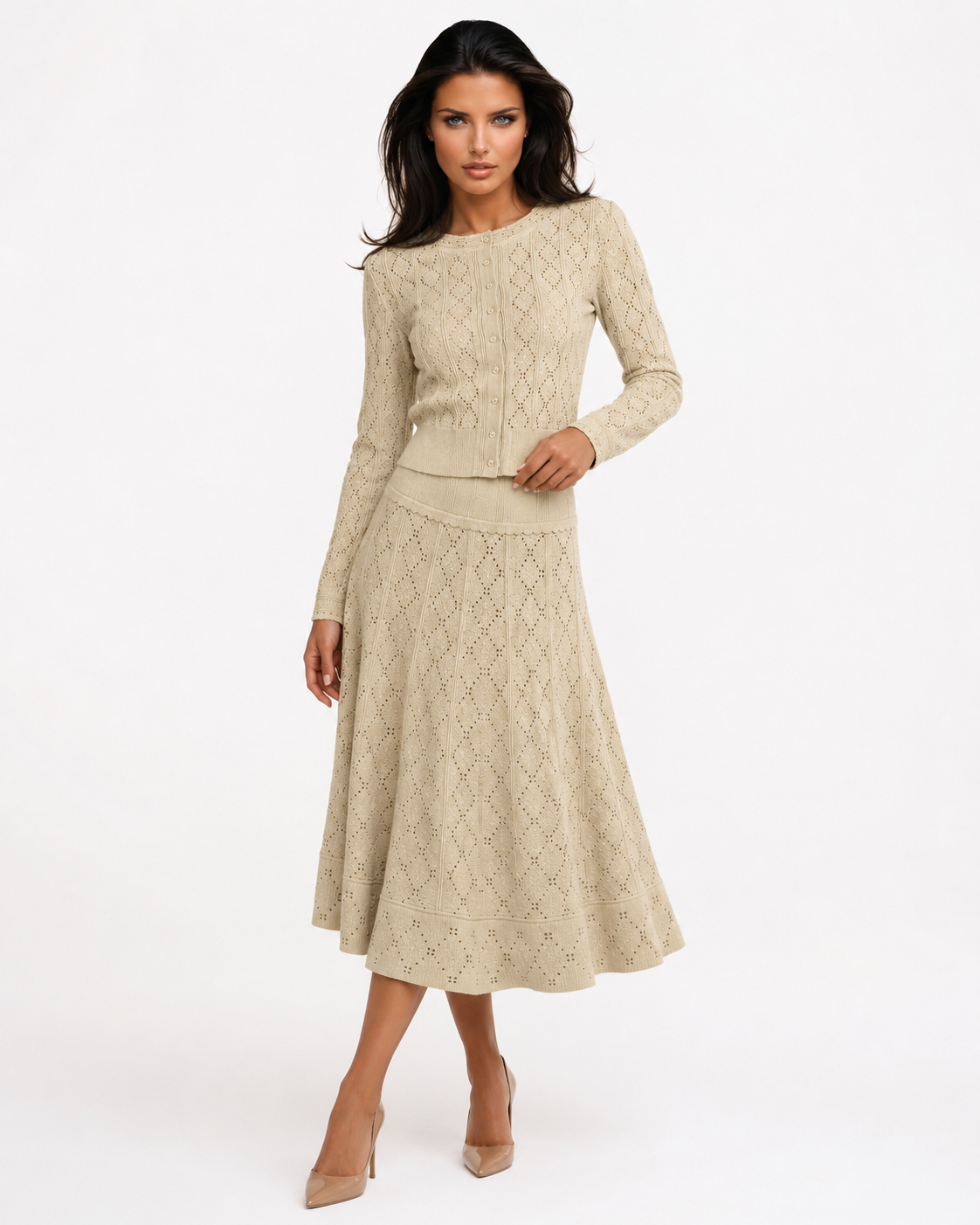 KASIAH  Knit Two-Piece Set – Cardigan Top & Maxi Skirt