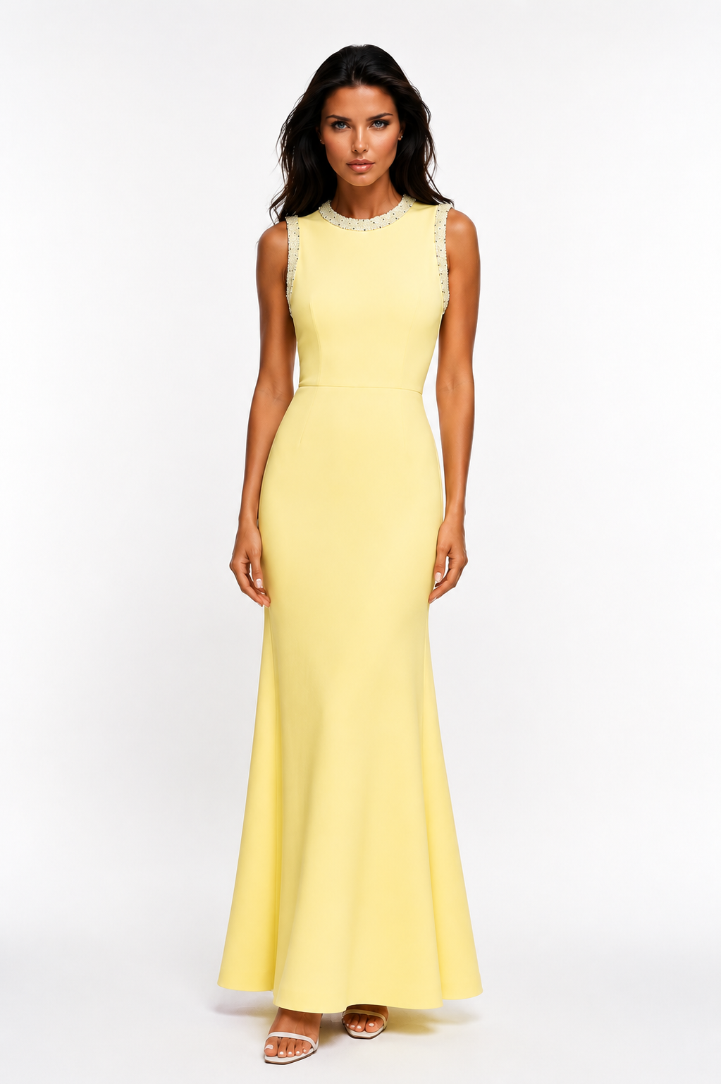 ANGE Knit Embellished Sleeveless Formal Dress