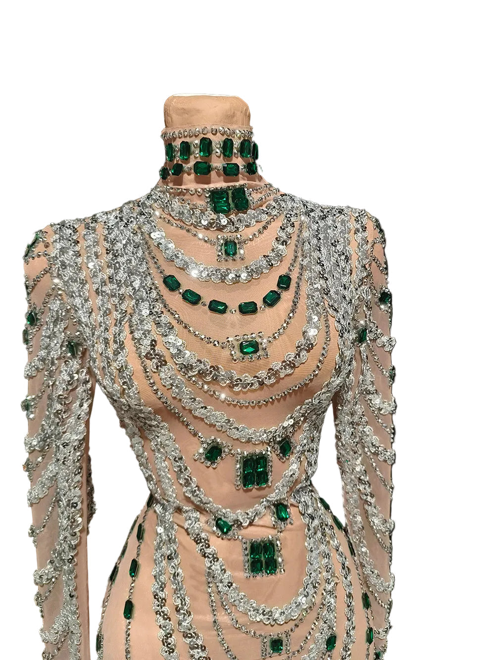 CELESTINE Emerald Crystal Chain Embellished Mini Dress