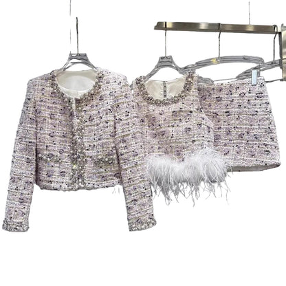 CIRA Elegant Tweed Feather Mini Dress | Chic Embellished Dress