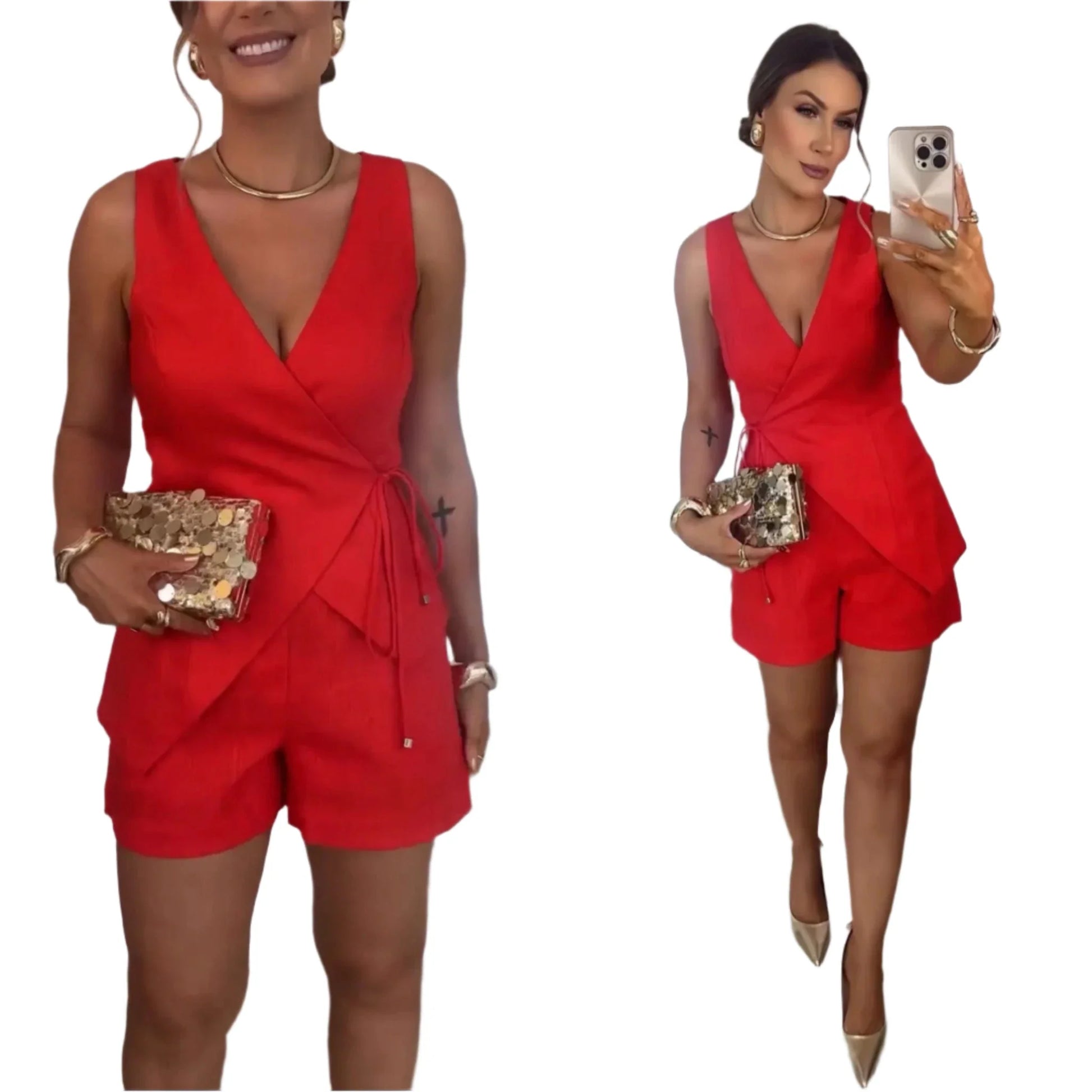 CLARA Vest and Shorts Summer Set RED