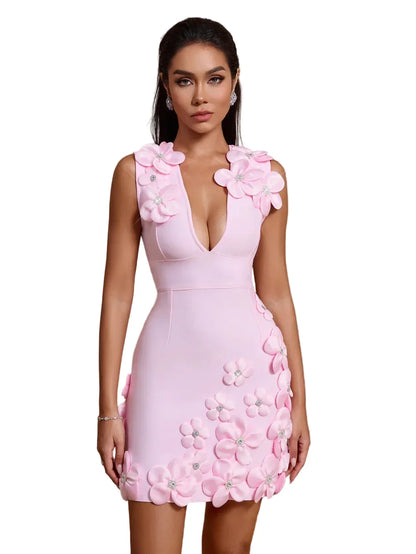CLOE Luxury Floral Appliqué Mini Dress PINK