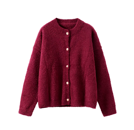 Women Burgundy Knitted Cardigan Burgundy