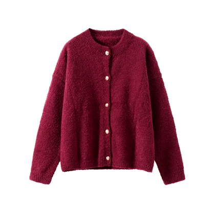 Women Burgundy Knitted Cardigan Burgundy