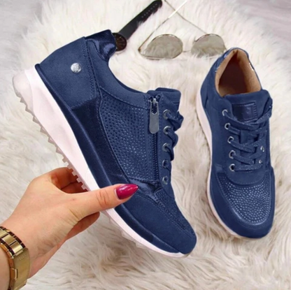 Stella | Women's Rhinestone Zip-Up Lace-Up Fashion Sneakers