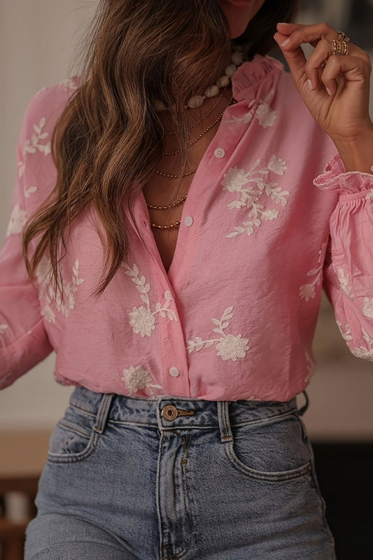 Flower Button Up Long Sleeve Shirt