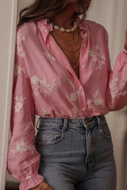 Chemise à manches longues boutonnée à fleurs