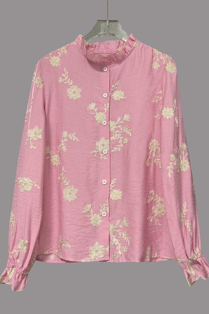 Chemise à manches longues boutonnée à fleurs