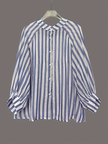Volume Sleeve Striped Button-Down Shirt