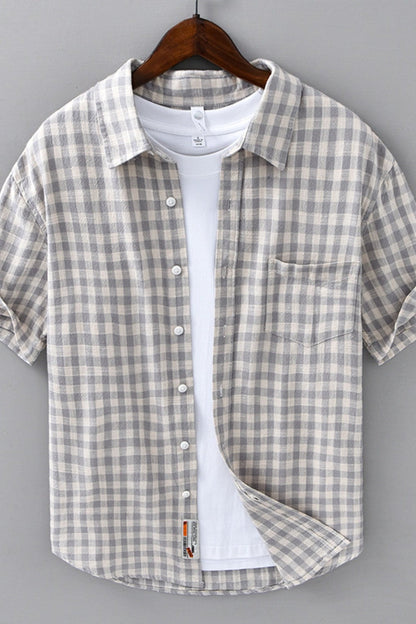 Men's Plaid Button Up Short Sleeve Shirt
