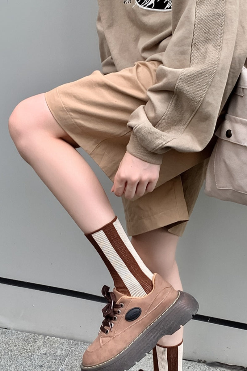 Contrast Striped Crew Socks