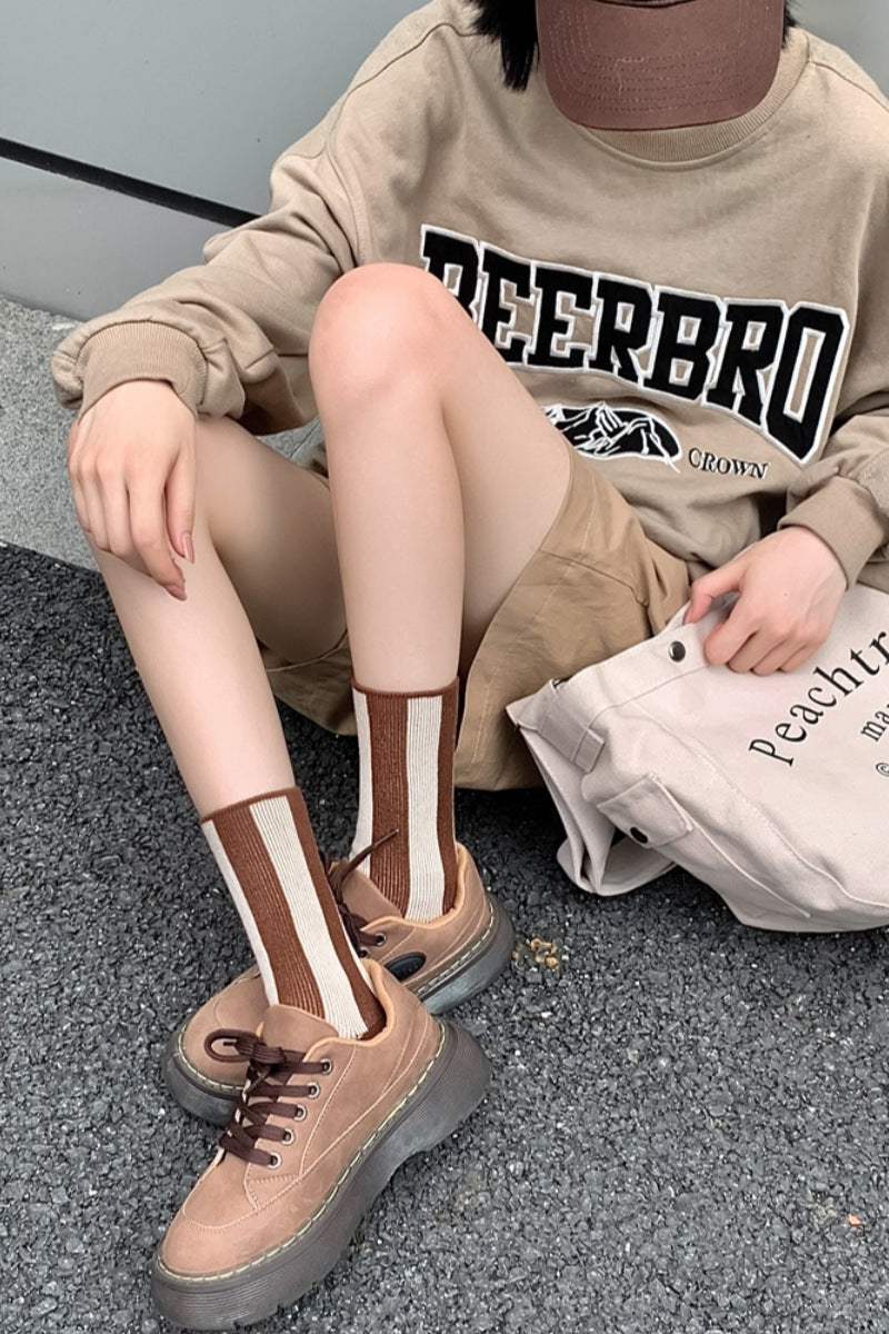 Contrast Striped Crew Socks