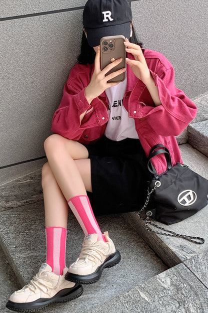 Contrast Striped Crew Socks