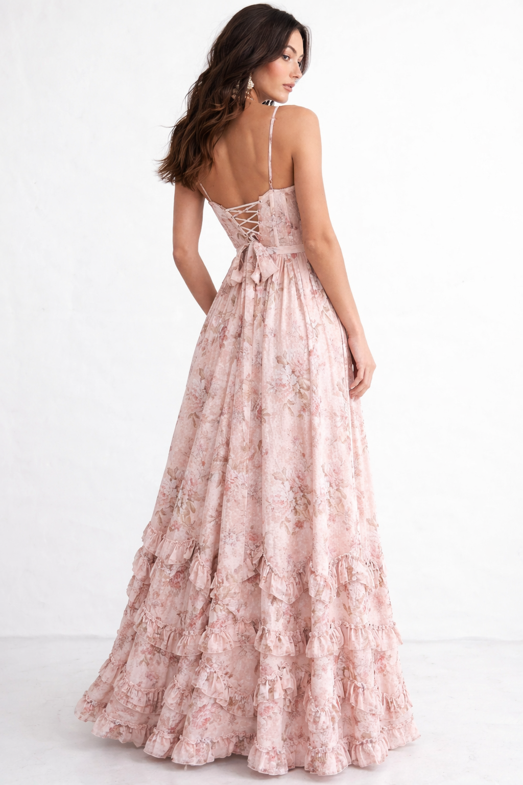 AELIS Floral Ruffle Maxi Dress | Romantic Pink Dress