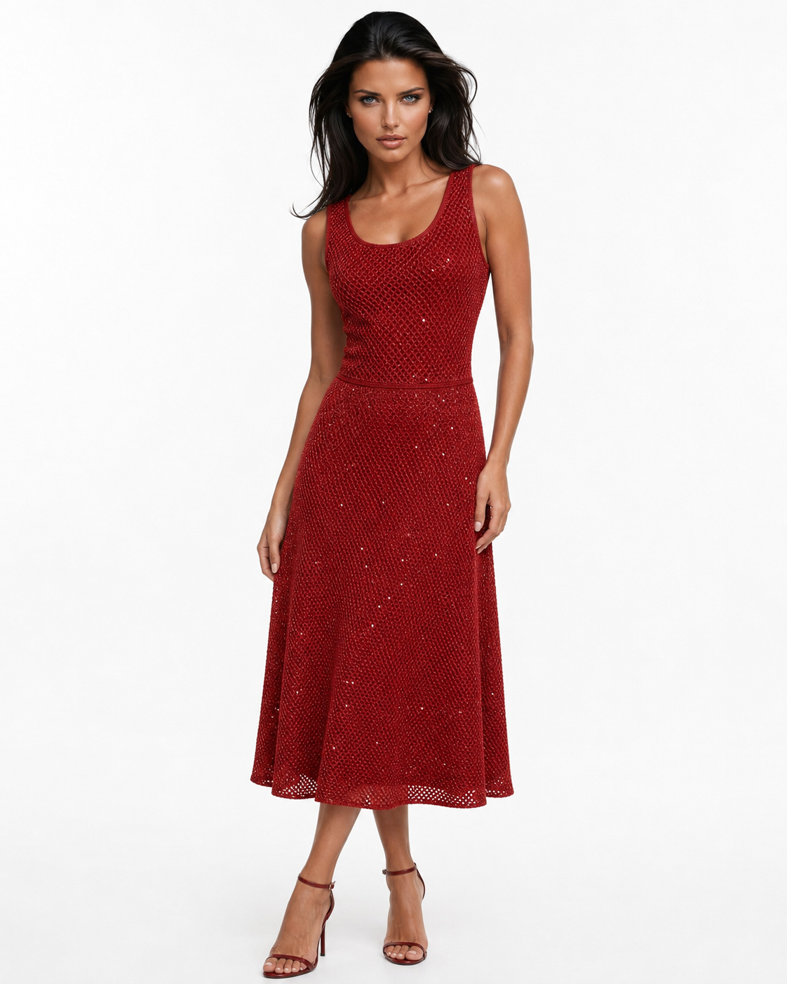 CAPRIANA Sparkle Midi Dress – Sleeveless Shimmer A-Line
