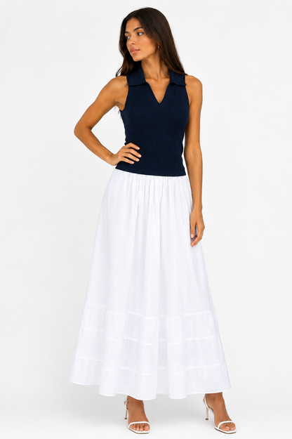 ALTIN Country Club Crush Maxi Dress – Knit Polo Top & Tiered White Maxi Dress