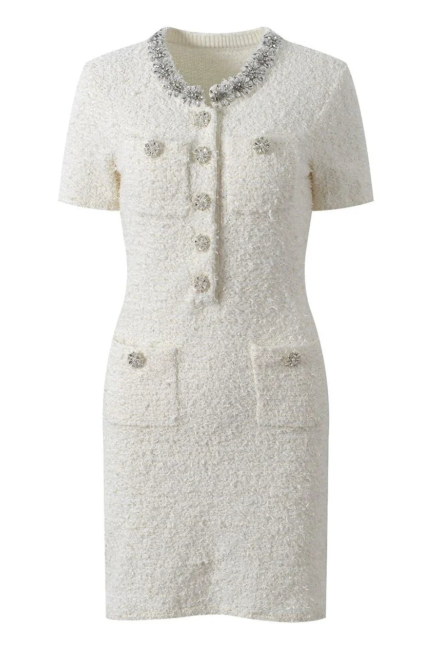 DACIA Pink Tweed Embellished Mini Dress | Chic Women’s Dress