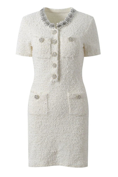 DACIA Pink Tweed Embellished Mini Dress | Chic Women’s Dress
