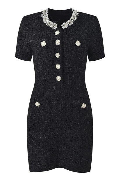 DACIA Pink Tweed Embellished Mini Dress | Chic Women’s Dress