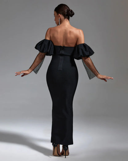 DAGMAR Black Puffed Sleeve Bandage Maxi Dress