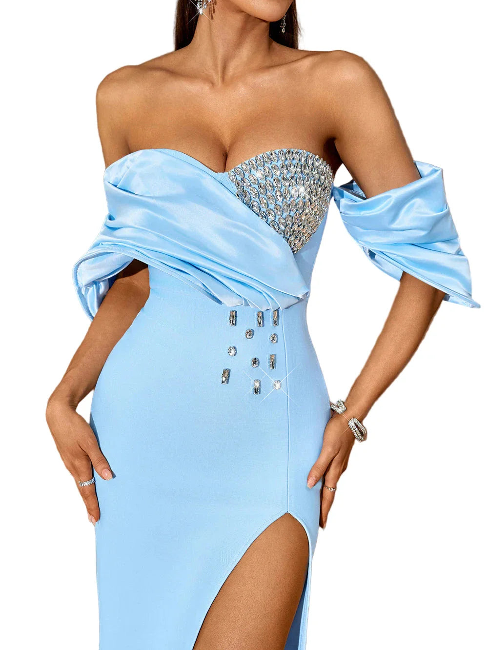DAMINA Off Shoulder Crystal Corset Maxi Bandage Dress