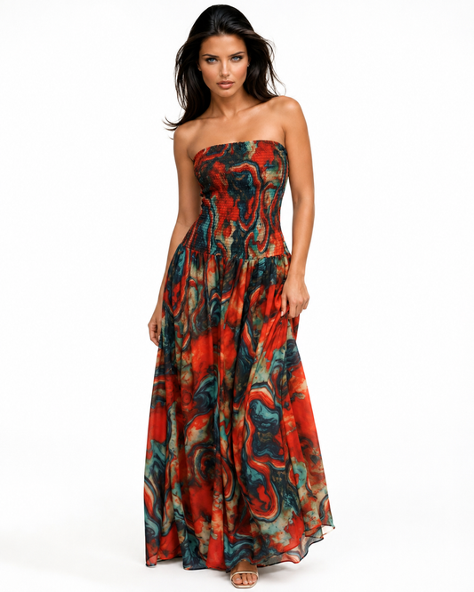 CRYSTAL Multicolor Abstract Print Flowing Dress