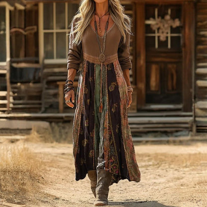 Luna | Women's Boho Maxi Dress Long Sleeve V-Neck Floral Print Dress