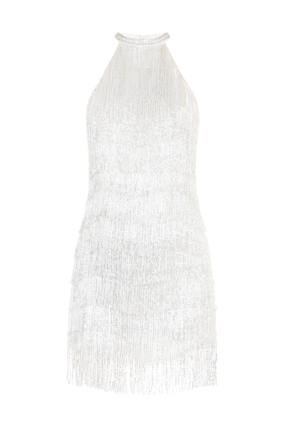 Women Sequin Halter Dress | Tassel | Sleeveless | Backless | Mini Fringed Dress