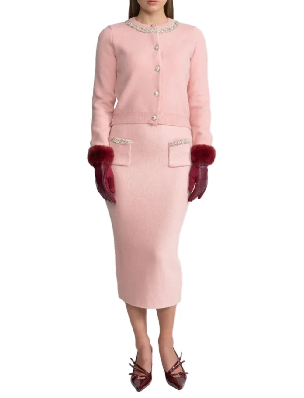 DURU Knit Silver Buttons Midi Bodycon Set