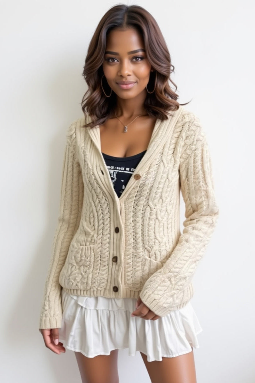Cable Knit Button Up Cardigan