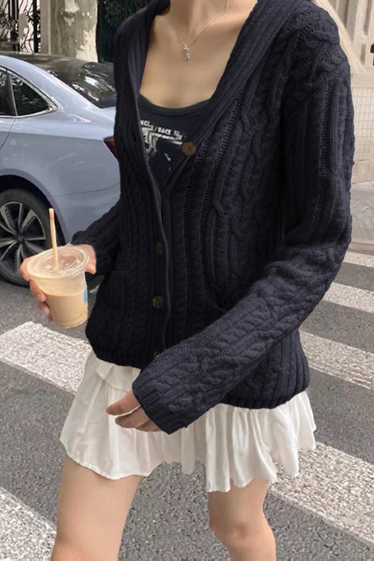Cable Knit Button Up Cardigan