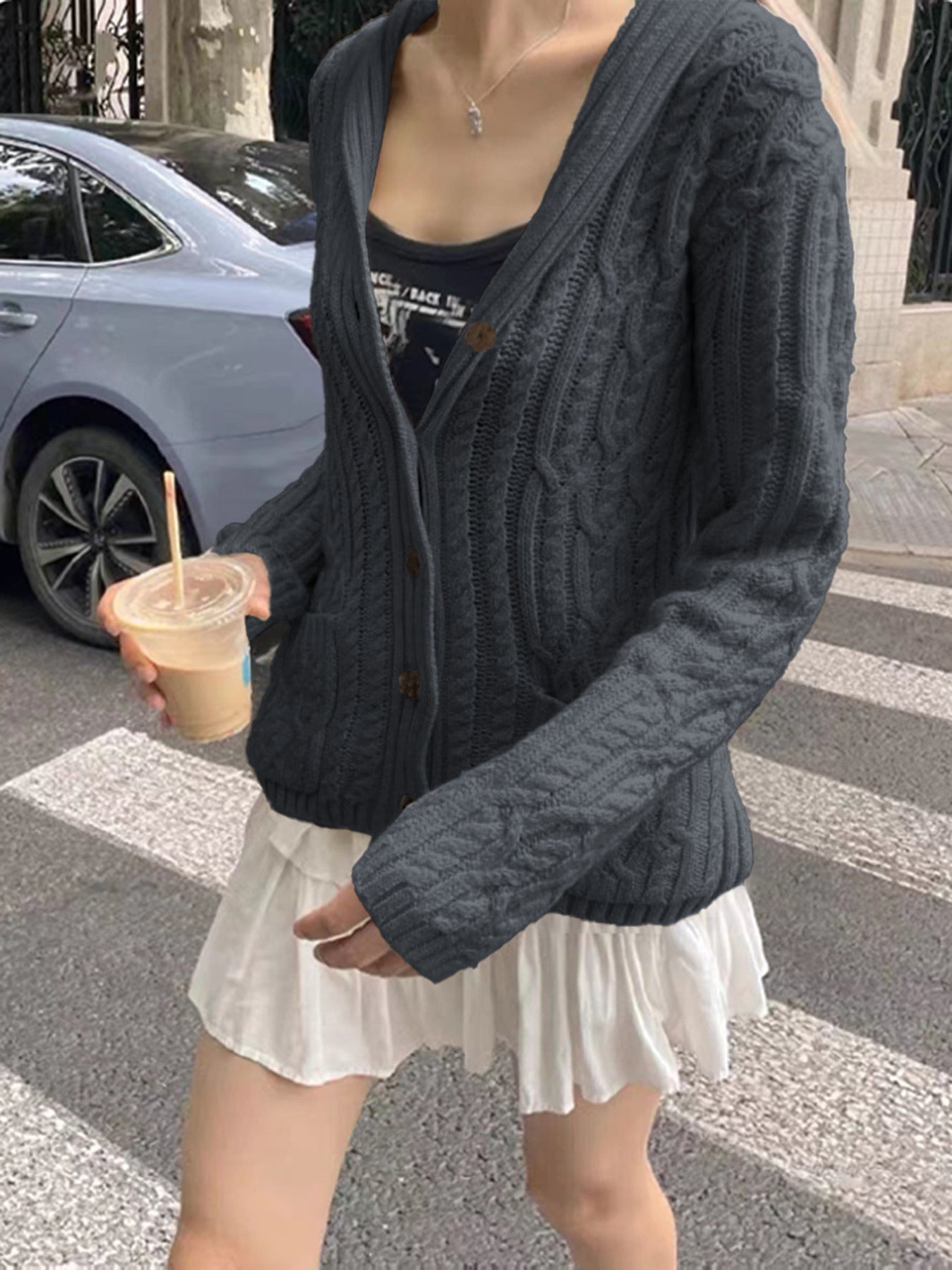 Cable Knit Button Up Cardigan