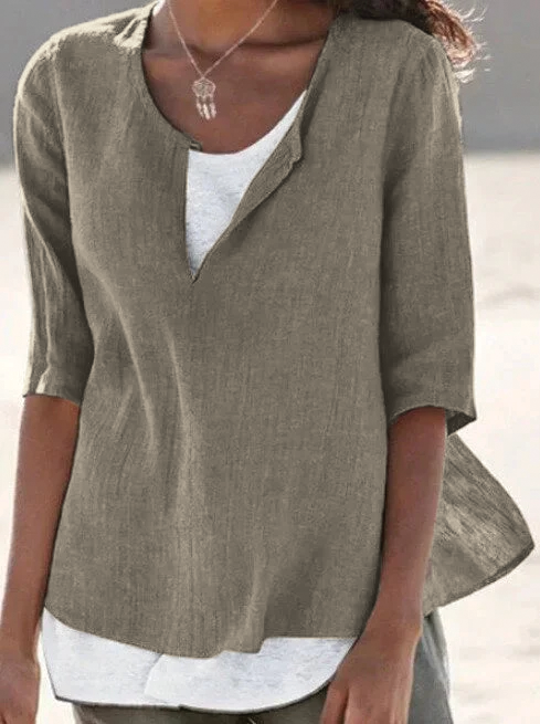 Maya | Women's 3/4 Sleeve Blouse Split Neck Casual Top