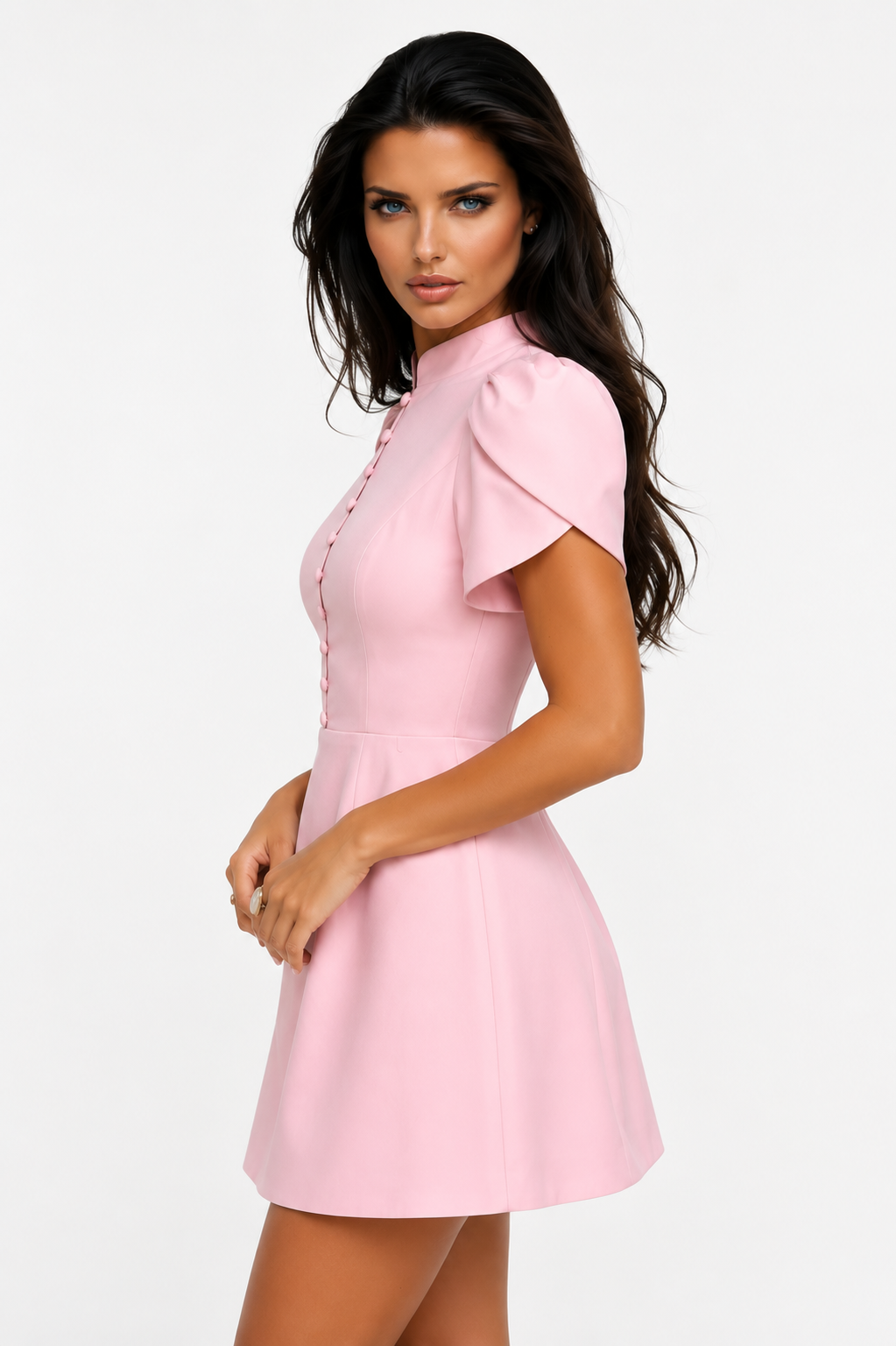 PAULETTE Pink Puff Sleeve Mini Dress | Elegant Feminine Party Dress