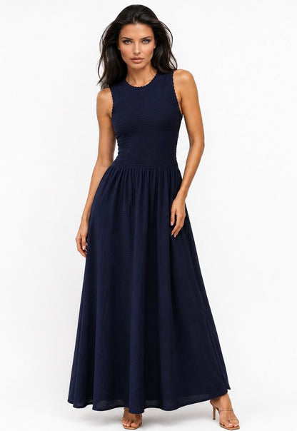 AKASYA Monaco Maxi Dress – Sleeveless Fit & Flare Textured Maxi Dress