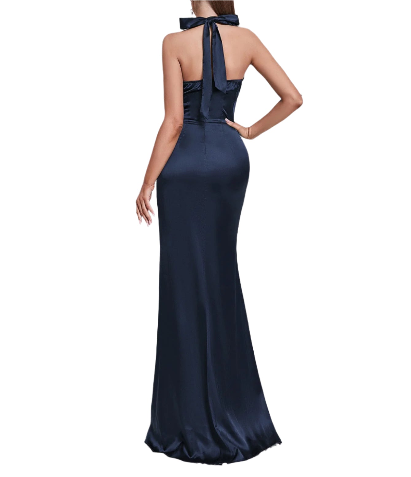 ELLE High Neck Satin Maxi Dress