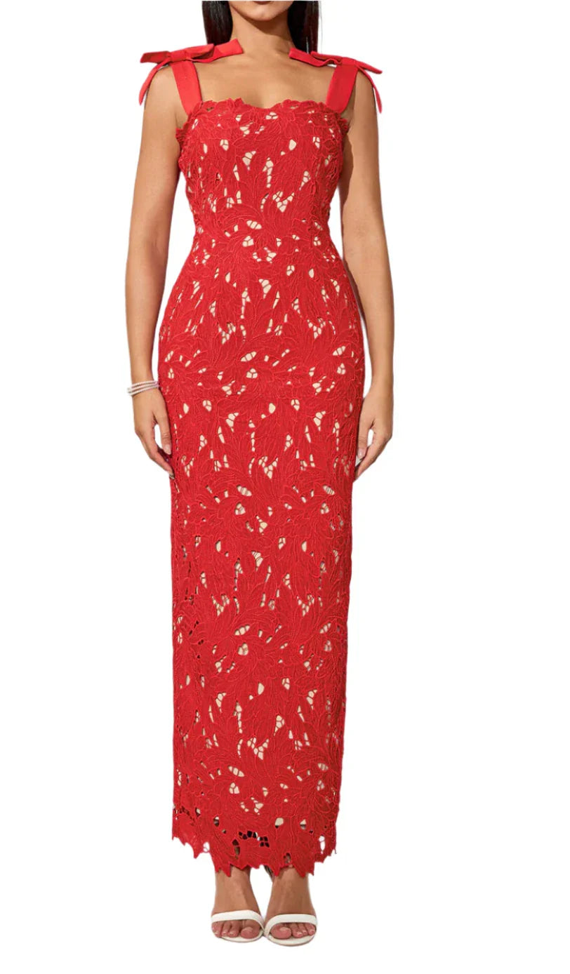 NEXT DAY DELIVERY ELMIRA Bow-Strappy Cutout Floral Embroidered Dress
